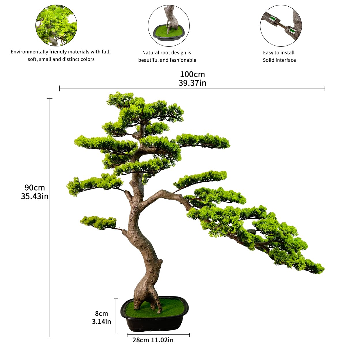 VIGGDA 3ft（43in） Artificial Bonsai Tree Juniper Faux Plants Indoor Big Fake Plants Decor with Ceramic Pots for Home Table Office Desk Bathroom Shelf Bedroom Living Room Farmhouse Decorations