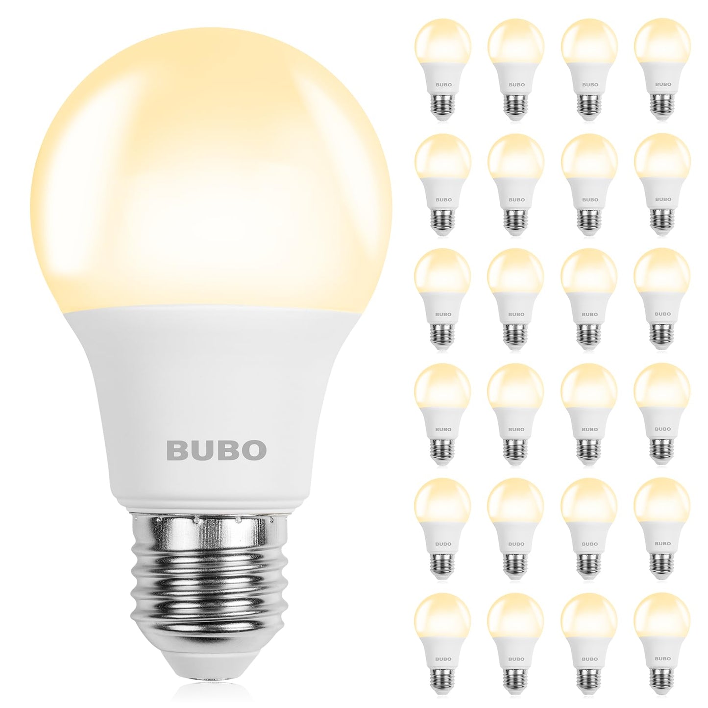 BUBO A19 LED Light Bulbs, 60 Watt Equivalent LED Bulbs, Soft White 2700K, 800 Lumens, E26 Standard Base, Non-Dimmable, 8W Soft White LED Bulbs for Bedroom Living Room Home Office, 24 Pack