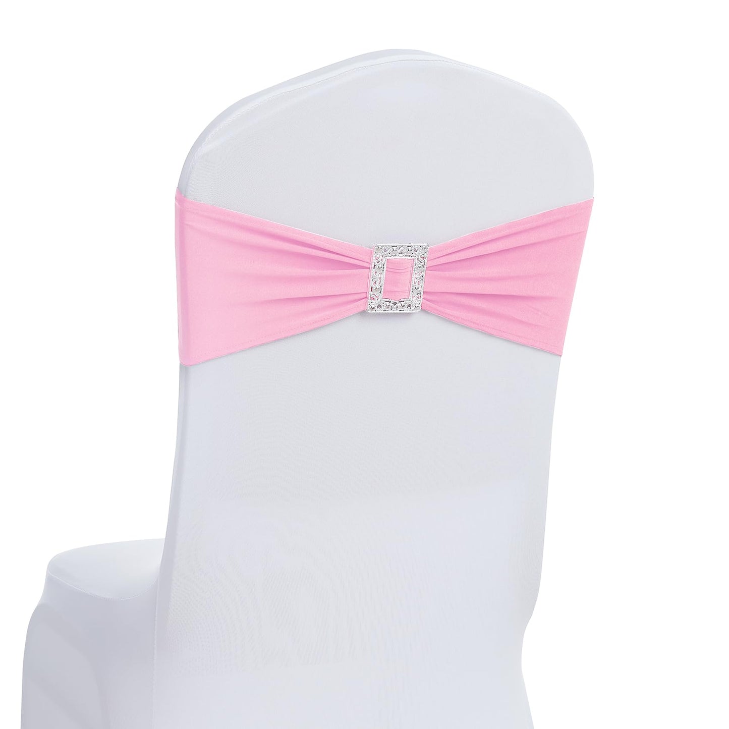 Joccun 30 PCS Spandex Chair Sashes Bows Stretch Chair Cover Band with Buckle Slider Universal Elastic Chair Ties for Wedding Banquet Party Event Decoration (Pink)