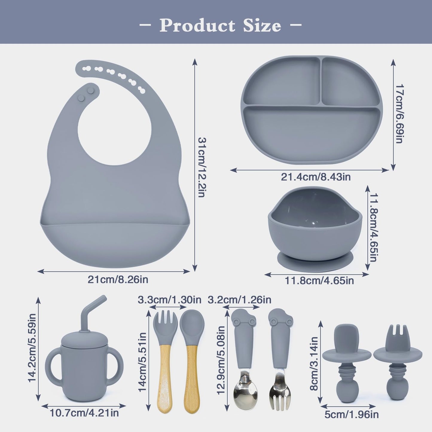 SILI FACTORY Silicone Baby Feeding Set - 10PCS Suction Baby Bowl and Divided Toddler Plates Adjustable Bib Cup Spoons Forks -Baby Led Weaning Supplies, Baby Utensils Eating Essential Set for 6+ Months