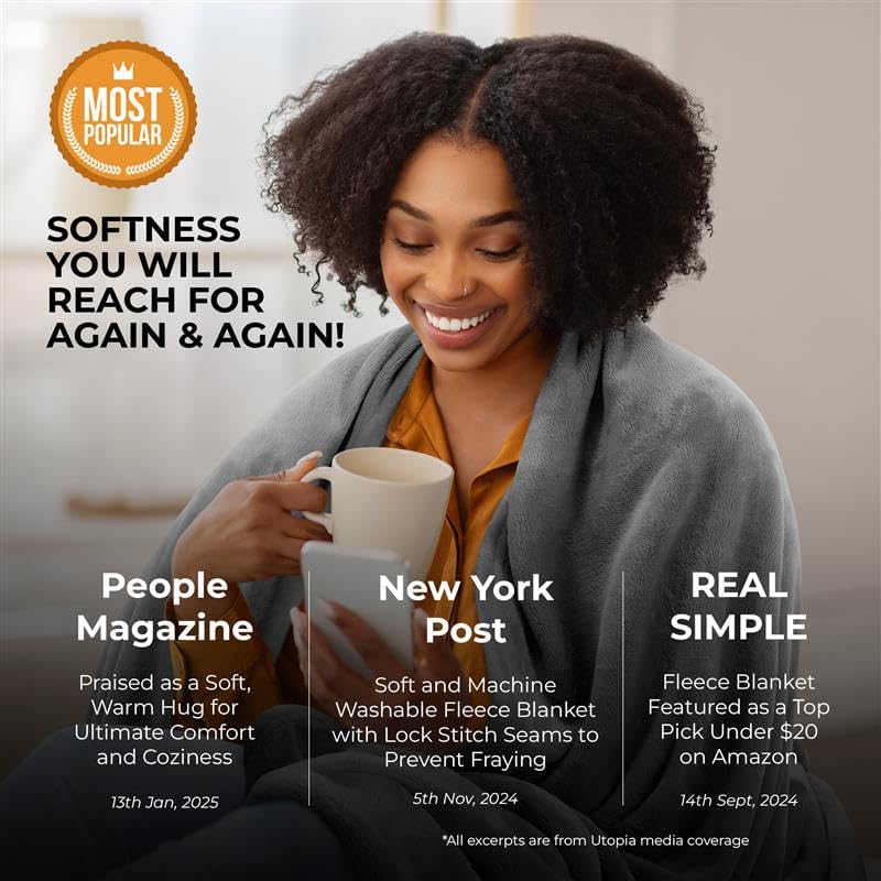 Utopia Bedding Fleece Blanket Queen Size Grey 300GSM Luxury Anti-Static Fuzzy Soft Microfiber Bed Blanket (90x90 Inch)