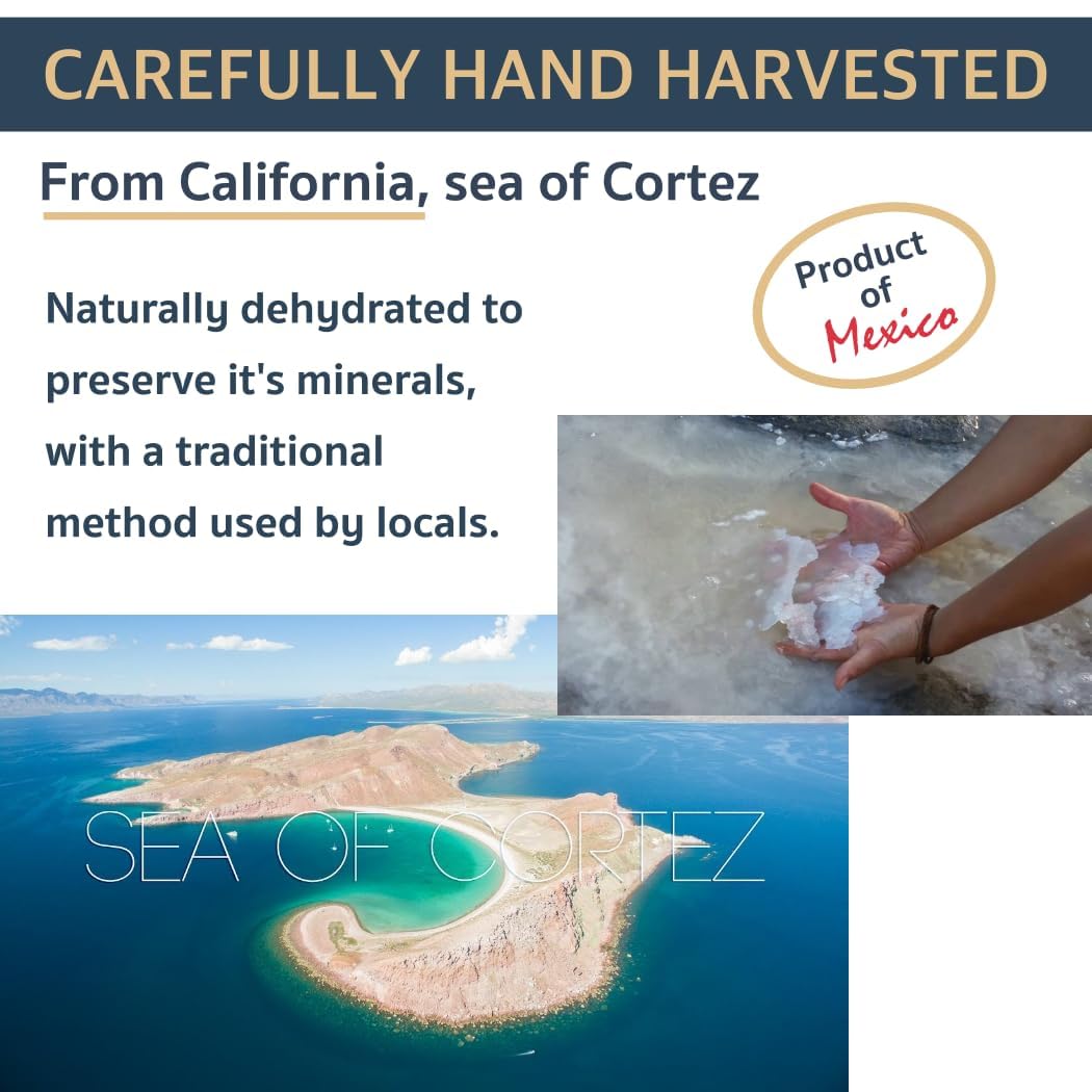 Baja Fine Grain Sea Salt, 16 oz Natural Mineral Salt from Mexico, Unrefined, Hand-Harvested, 90+ Essential Minerals, Kosher, 30% Low Sodium.
