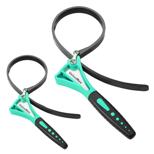 ValueMax 2-piece Strap Wrench Set, Adjustable Oil Filter Wrench with Max Diameter 4" (Small) and 6"(Large) for Shower Head Water Filter, Jar Opener Set