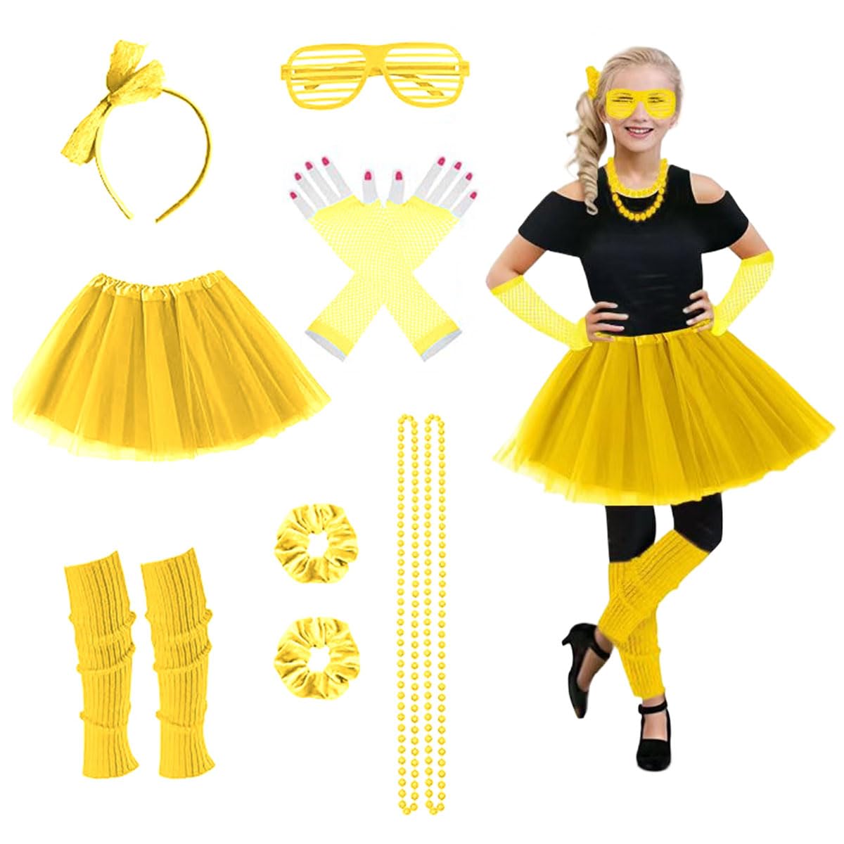 Girls 80s Outfit Costume Accessories 7pcs 70s 1980s 90s Costumes