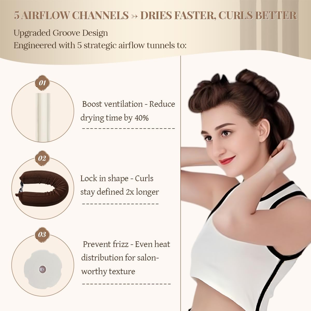 Heatless Hair Curler Heatless Curls Overnight Heatless Blowout with Luxury Cloth Bag Silk Scarf, Curling Rod Headband to Sleep in No Heat Curling with (Brown, 3Rods)