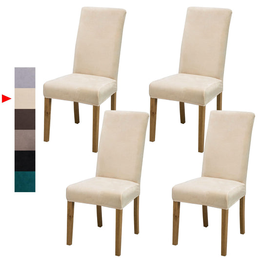 Velvet Dining Chair Covers,Dining Room Chair Covers Set of 4,Stretch Kitchen Chair Cover,Soft Washable Dining Chair Cover,Parsons Chair Slipcovers Protective,for Home,Restaurant,Banquet (cream)