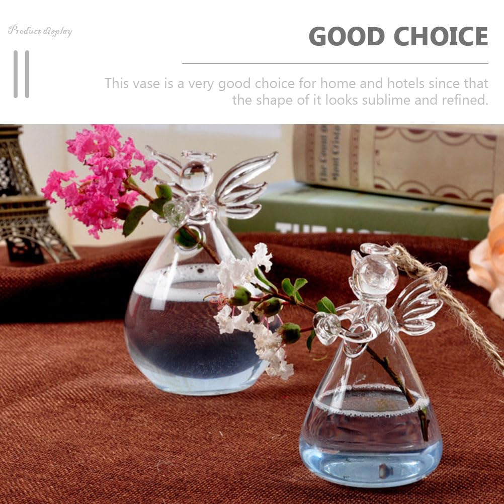IMIKEYA Angel Hanging Glass Plant Vase: 2pcs Tiny Angel Flower Planter for Hydroponic Plants & Home Garden Decor