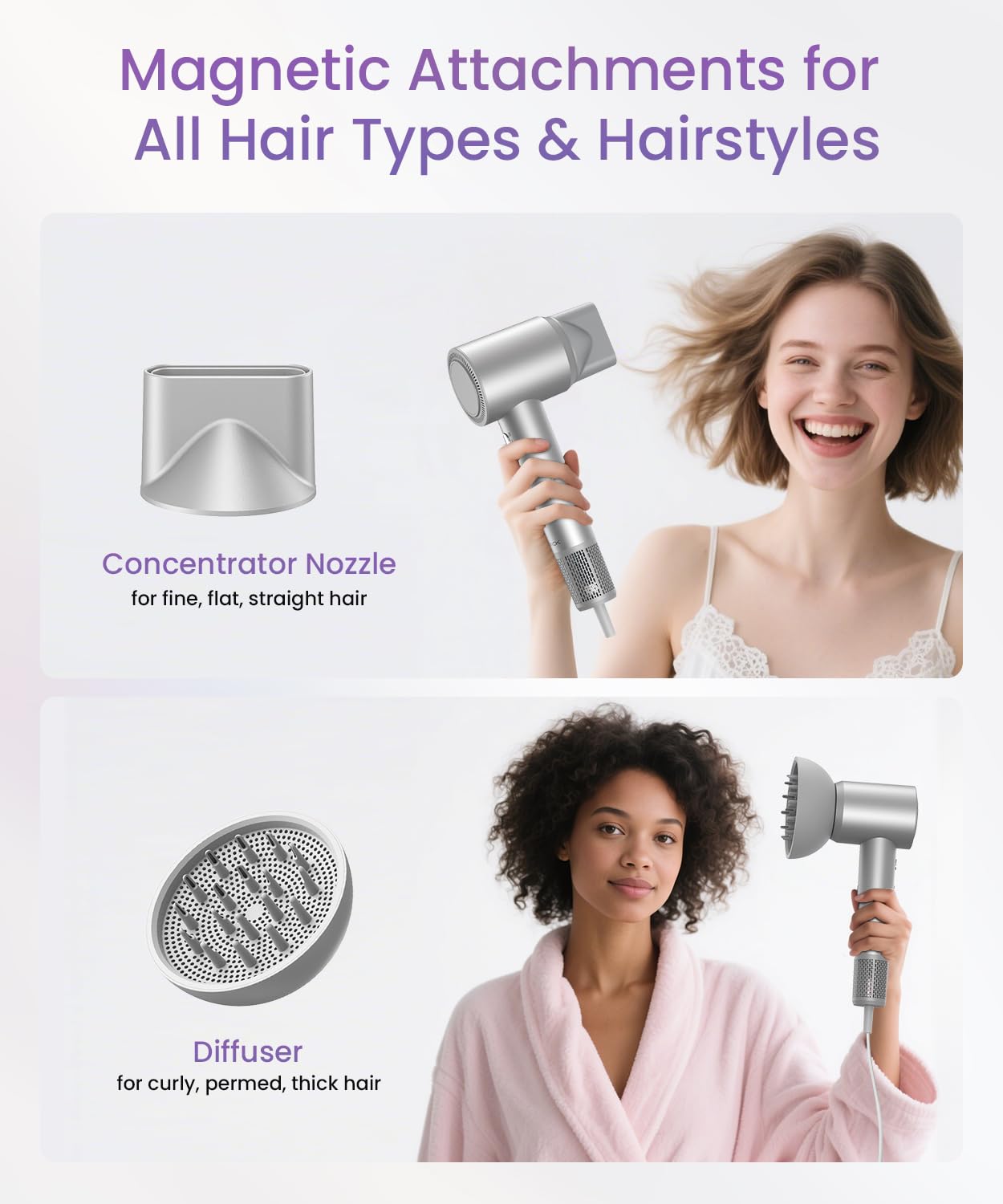 Hair Dryer Blow Dryer with Diffuser Nozzle, Fast Drying, 200 Million Negative Ionic for Hair Care, No Heat Damage, Low Noise Quiet, Durable Compact Lightweight Hairdryer for Women Home Travel Salon