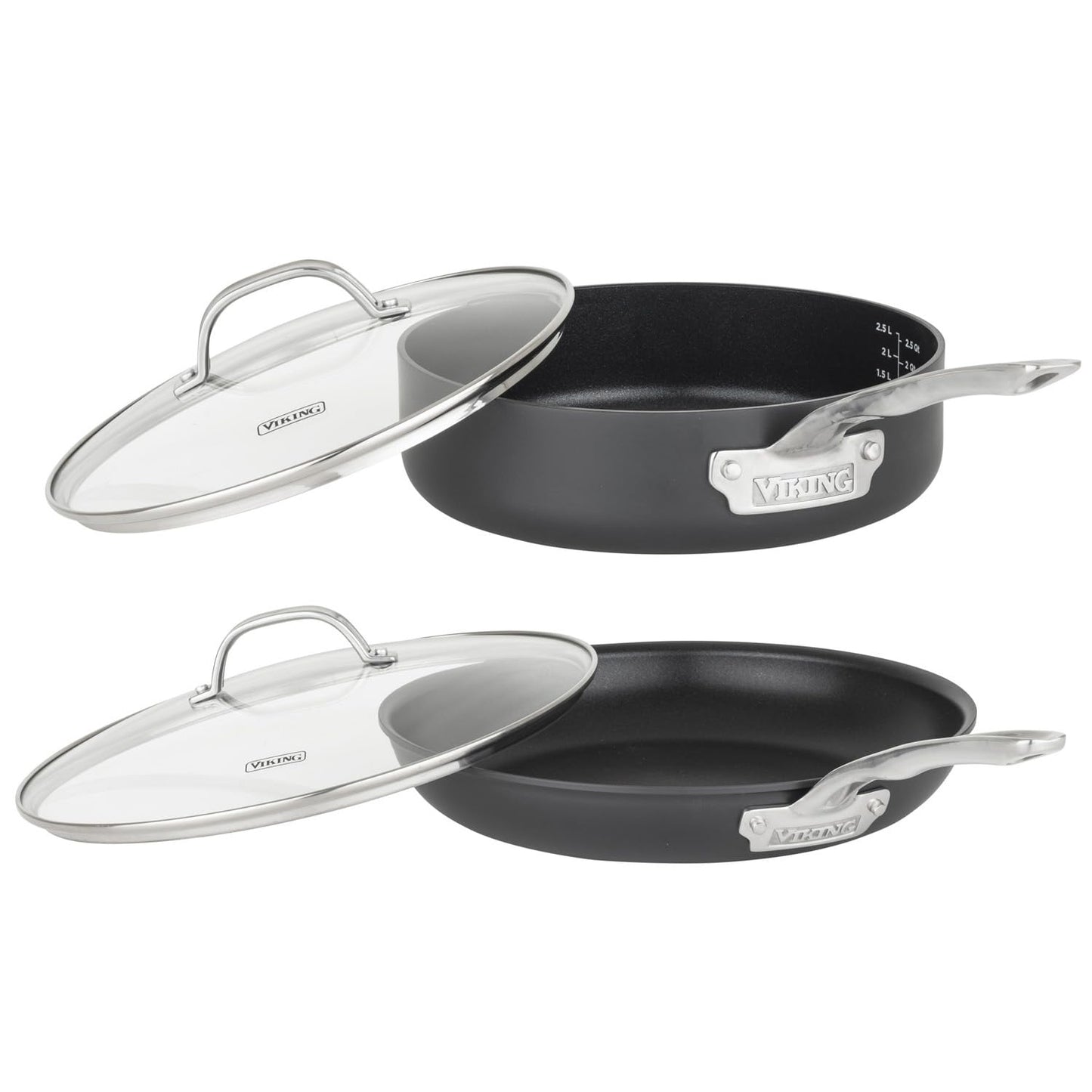 Viking Pots and Pans Set Non Stick, 12 Piece Hard Anodized Kitchen Cookware with Glass Lids, Black