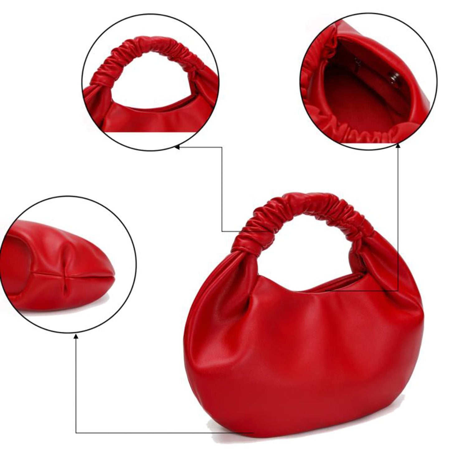 CORAID Mini Hobo Tote Bags for Women Soft Leather Clutch Purses for Women Cloud-Shaped Top Handle Bags Red