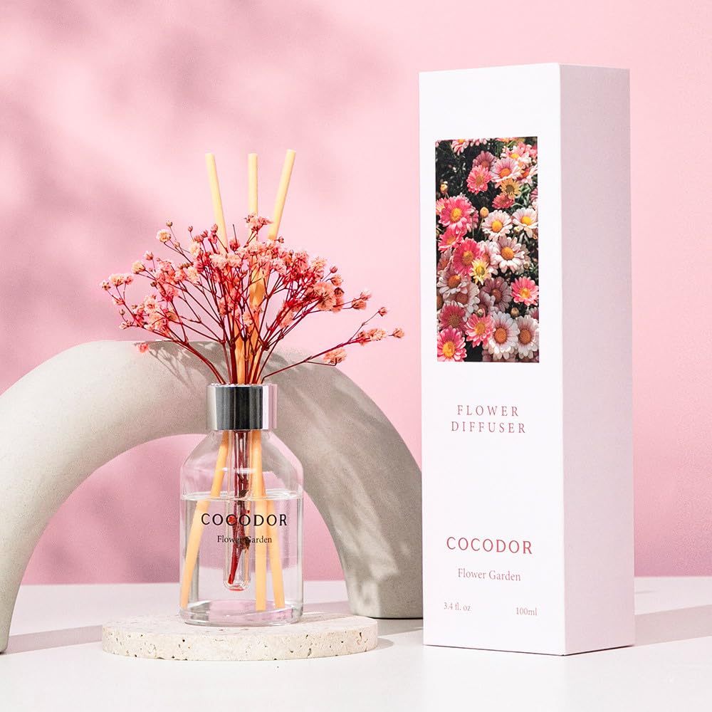 COCODOR Flower Reed Diffuser Set / 3.4oz / Flower Garden/Scent Diffuser with Sticks Home Fragrance Reed Diffuser for Bathroom Shelf Decor