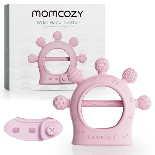Momcozy Baby Teether Toys | Silicone Teether for 0-12 Months | Baby Teething Relief | Pink
