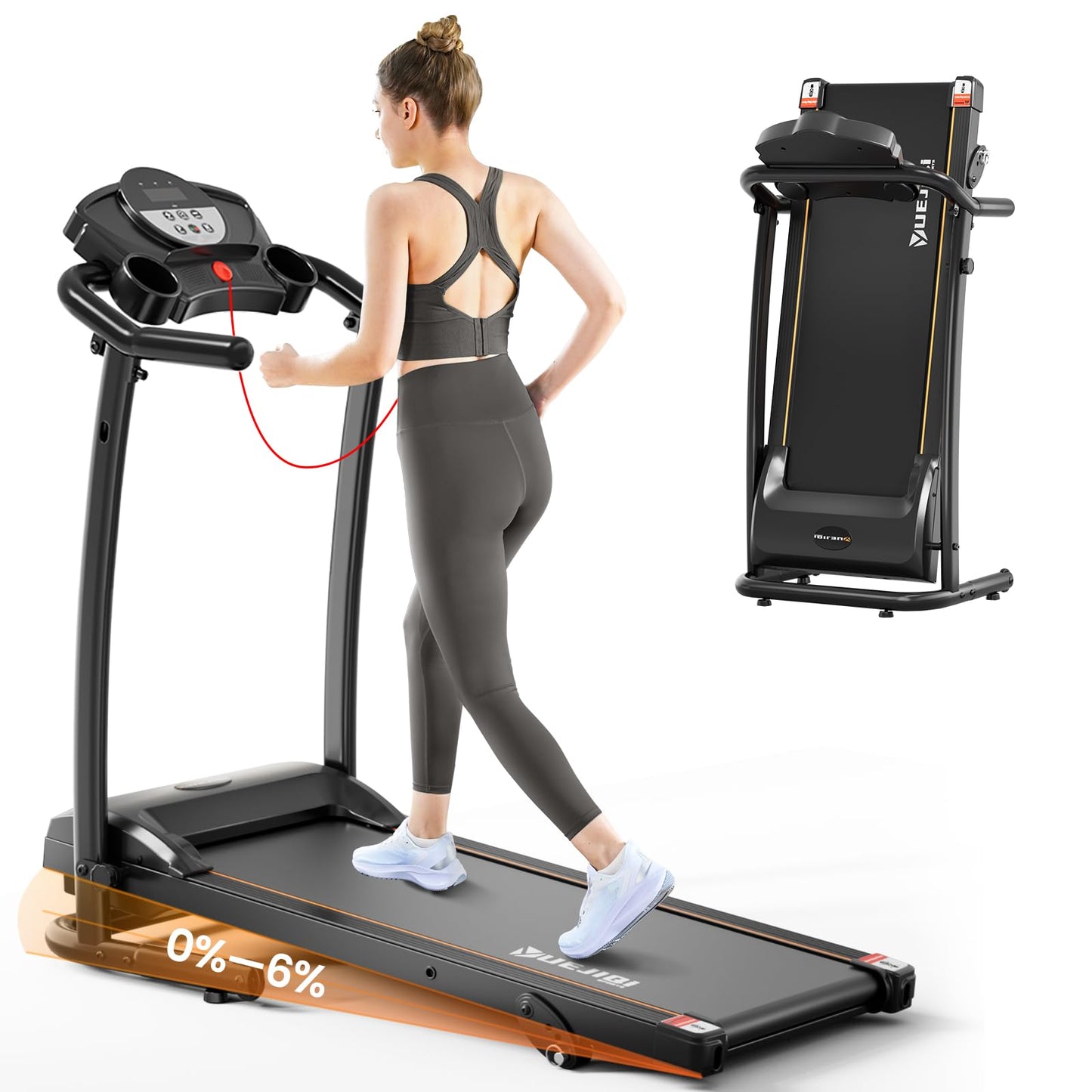 YUEJIQI Treadmills for Home, 3.0HP Folding Treadmill with Incline, Small Space Portable Running Machine, 240 Lbs Capacity with 12 Preset PROG, LED Display, Speaker and Cup Holder