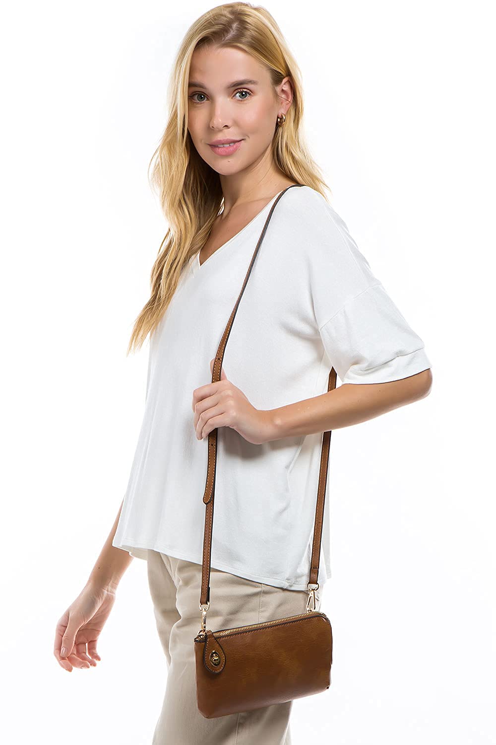 Women's Small Crossbody Bag Wristlet Clutch(Fuchsia)