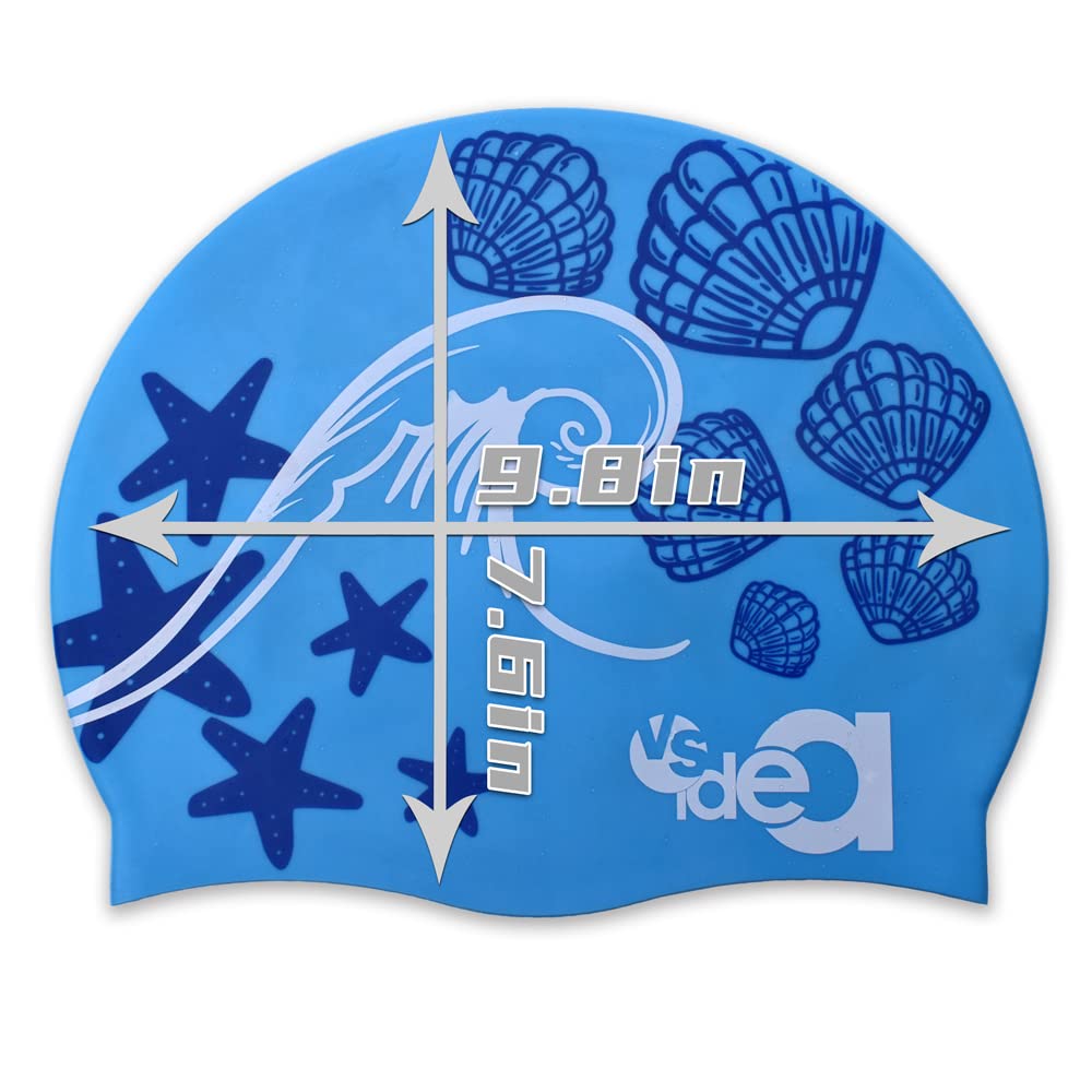 Vsidea 2 Pack Womens Silicone Swim Cap, Unisex Durable Silicone Swimming Cap for Adults Youths Swim Bath Hats caps (Gray + Blue)