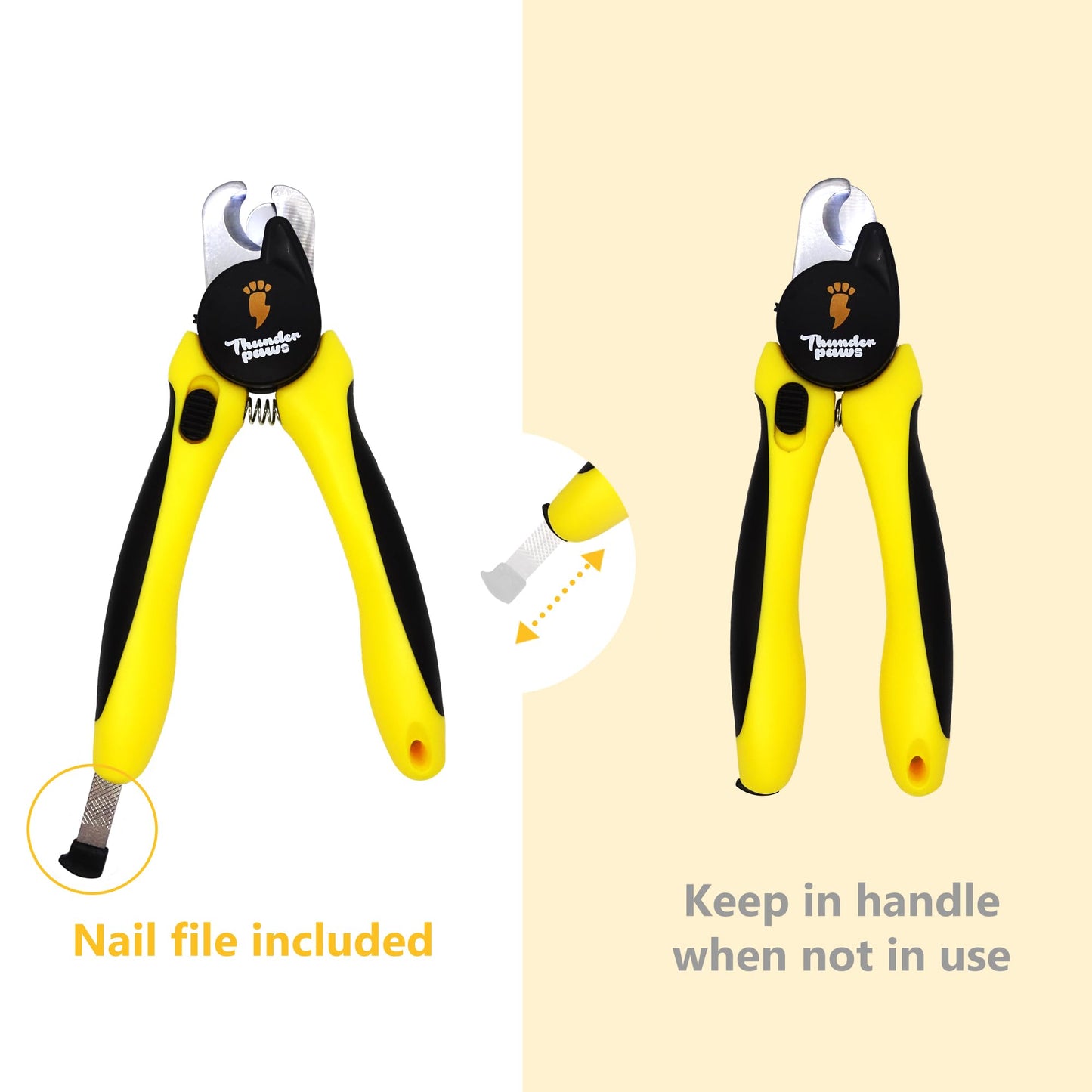 Thunderpaws LED Dog Nail Clippers with Light, Trimmers with Protective Guard, Quick Sensor, Safety Lock and Nail File - Suitable for Large and Small Dogs & Cats (Yellow, LED)