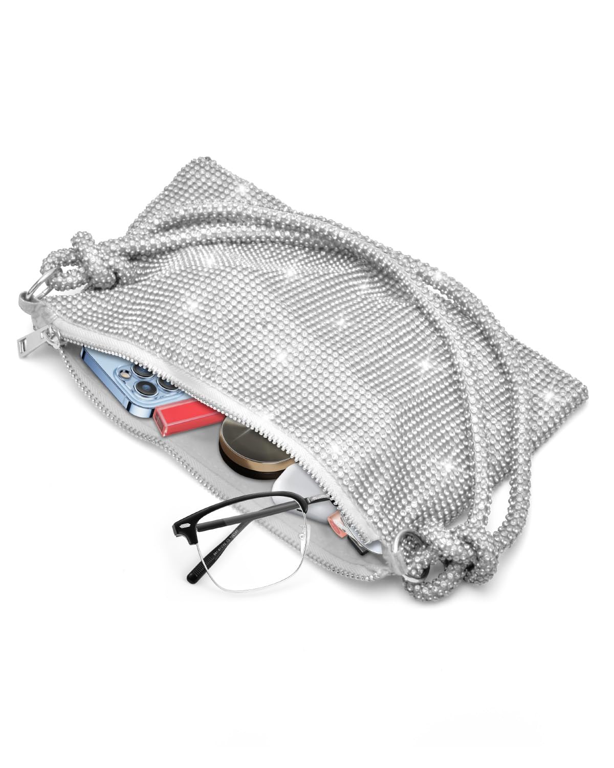 TINDTOP Rhinestone Evening Bag, Clutch Purse Women Sparkly Mini Handbags, Cross Body Hobo Bag for Cocktail Party Wedding