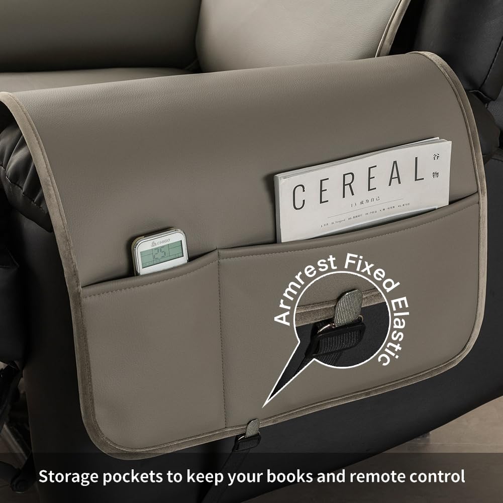 STONECREST Cooling Recliner Chair Cover - Real Leather Face Recliner Slipcover Stay in Place (Taupe, Recliner 23" Regular)