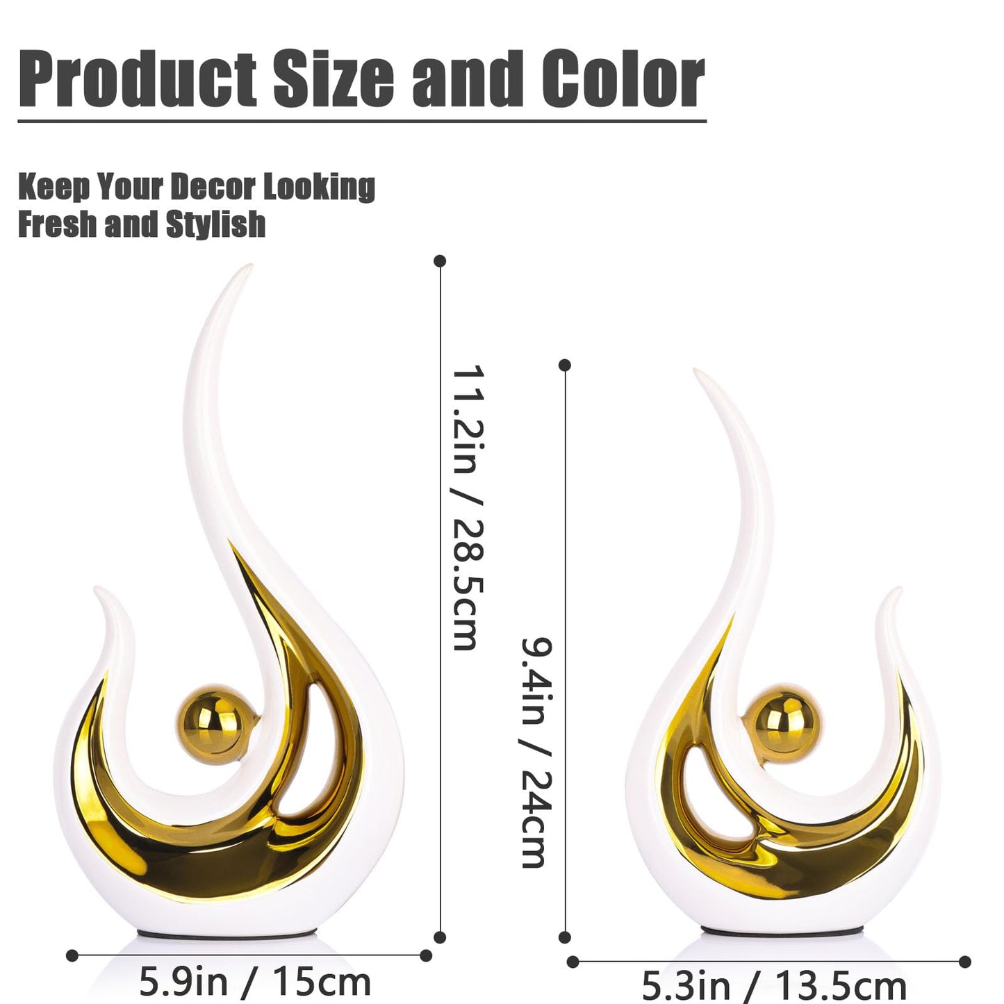 XMGZQ 2pcs White and Gold Modern Abstract Art Statue Table Decoration,Elegantes Ceramic Statue for Home Décor Accent,Mantel,Bookshelf,Centerpiece Table Decorations for Dining Room,adornos para sala