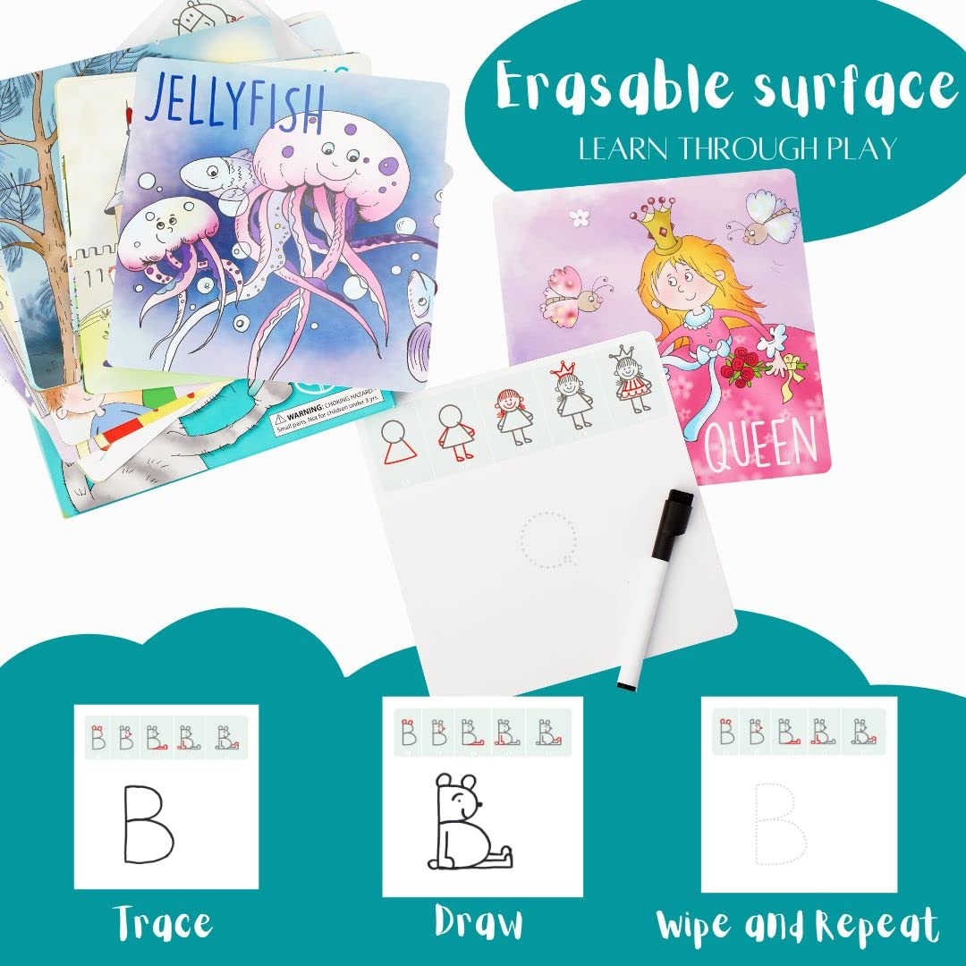 Drawing with Alphabet Learning Letters Tracing ABC Handwriting Toys Set Educational Game Birthday Gift for Preschool Activities Girl Boy 3-6 Years Old Kids