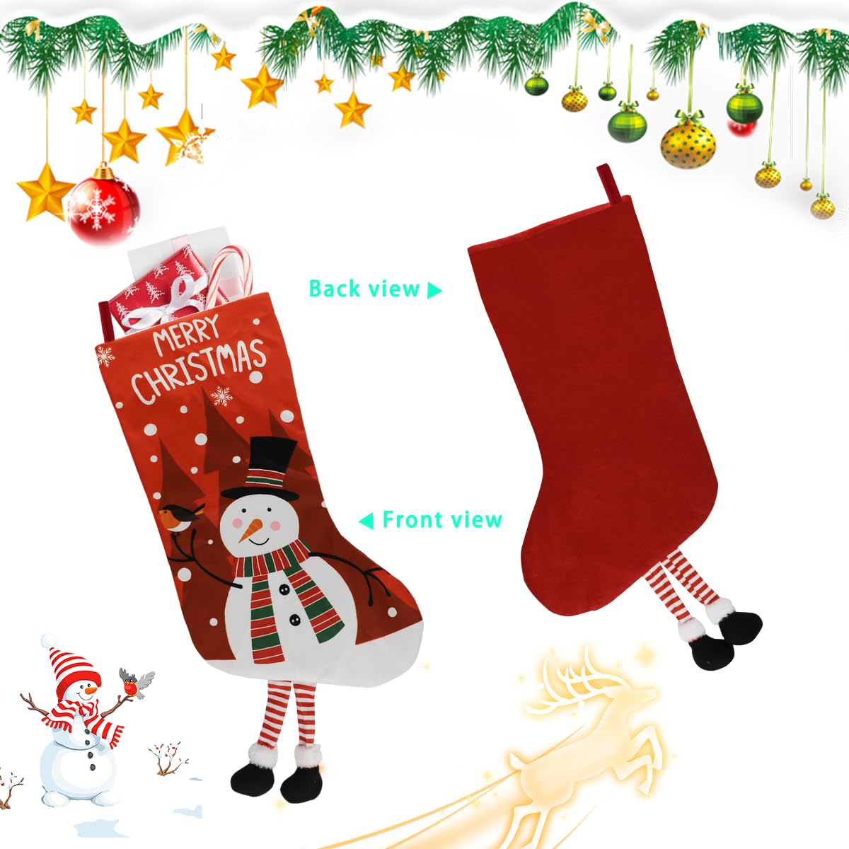PJHAJH 2 Pack 2025 New Personalized Christmas Stocking 18" Large Christmas Santa Claus & Snowman Stocking Custom Christmas Stocking Holiday Party Decoration Stocking for Christams Decor,Holiday