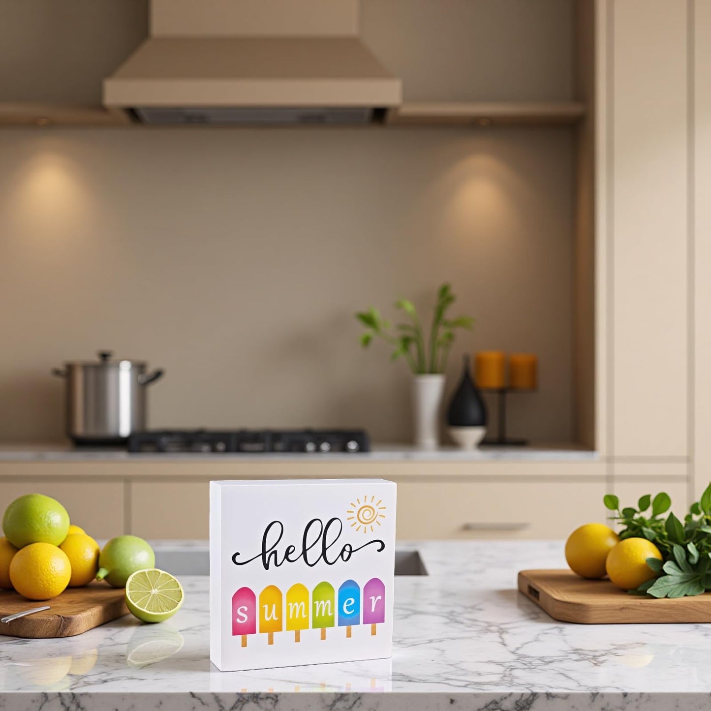 Summer Decor Summer Decorations for Home Popsicle Wood Box Sign Rustic Wooden Shelf Desk Decor Season House Warming Gifts 5.9 x 5.9 Inch