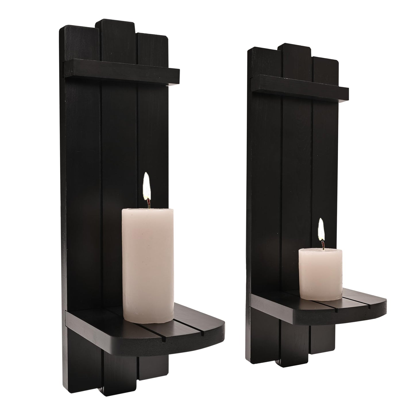 Yorkmills Sconces Wall Decor Set of 2, Large Wall Candle Holder Rustic Farmhouse Decor, Home Wall Art Floating Candle Sconce Shelf Black Wall Decoration for Living Room, Dining Room, Bedroom, Bathroom