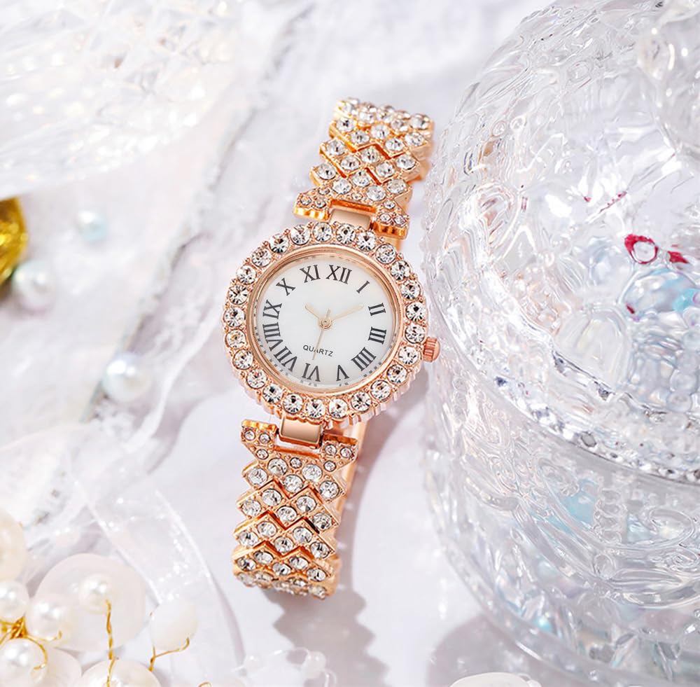 ADSBIAOYE Luxury Women Wrist Watches Diamond Bracelet Watch Fashion Casual Quartz Watch Ladies Watches (03 Rose Gold)