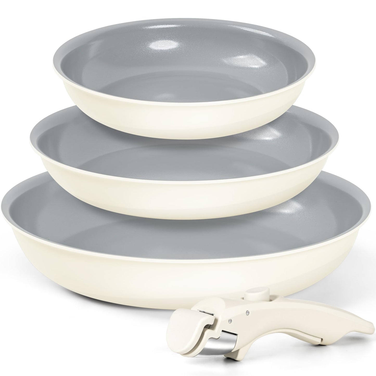 MICHELANGELO Ceramic Frying Pan Set, 8" 9.5" and 11" Fry Pans with Removable Handle, Nonstick Skillet Sets with Non Toxic Coating, PFOS & PFOA Free, Induction Compatible, Beige