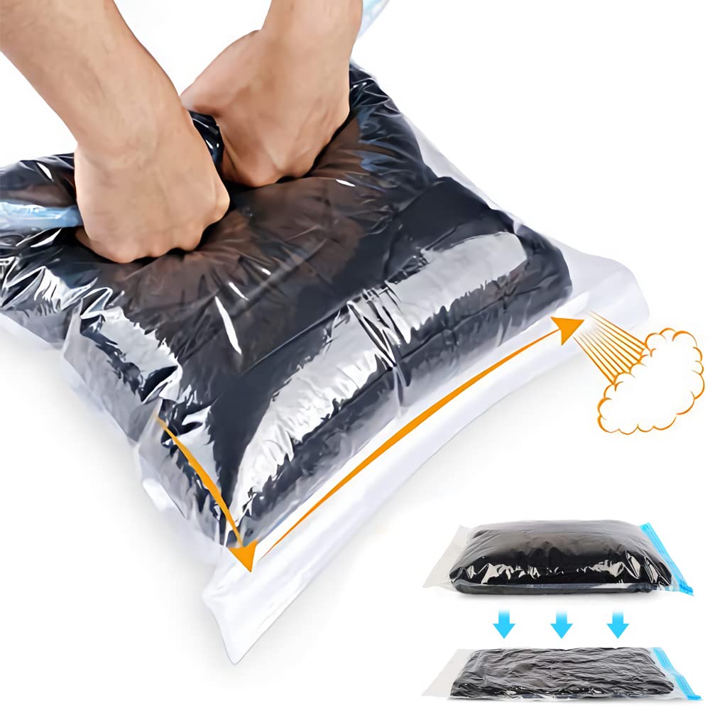 Compression Bags - Travel Essentials 12 Pack Space Saver No Vacuum or Pump Needed Storage Accessorie and Home Packing Organizers (transparent)
