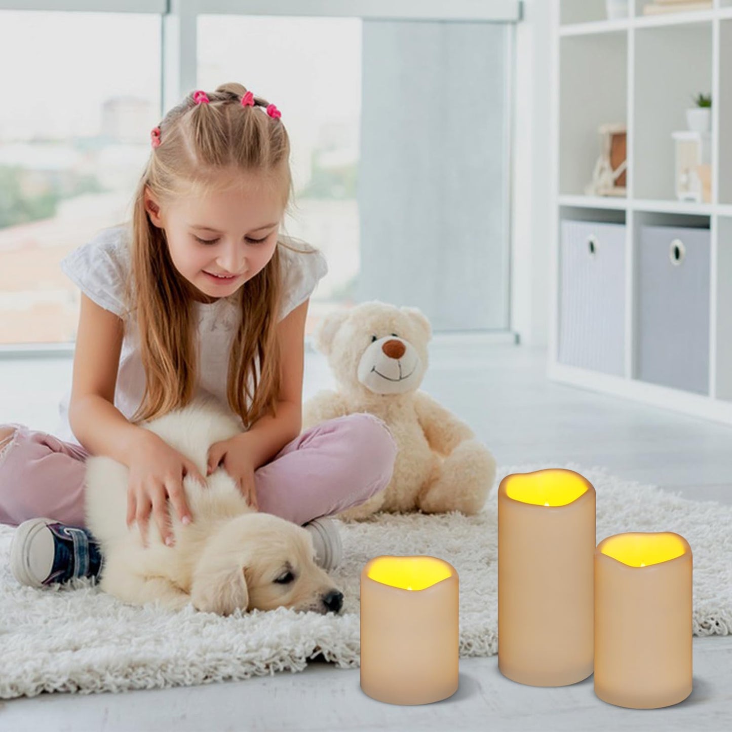 Artmarry Flameless Candles 4" 5" 6" Set of 3 Ivory Outdoor Indoor Pillars 3" Diameter Battery Operated Flickering Candles Include 10-Key Remote Timer Function 400+ Hours Requires 2 AA Batteries
