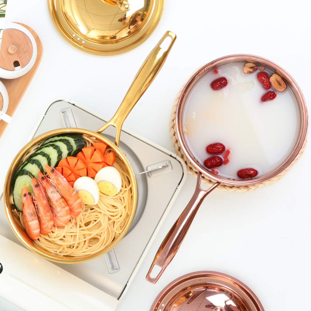 BuyGo 18/8 Stainless Steel Saucepan, 2.5 Quart Rainbow Pan with Heat Resistant Long Handle, 3-Layer Multipurpose Cookware Pot, Compatible Stovetops: Gas, Electric, Dishwasher Safe