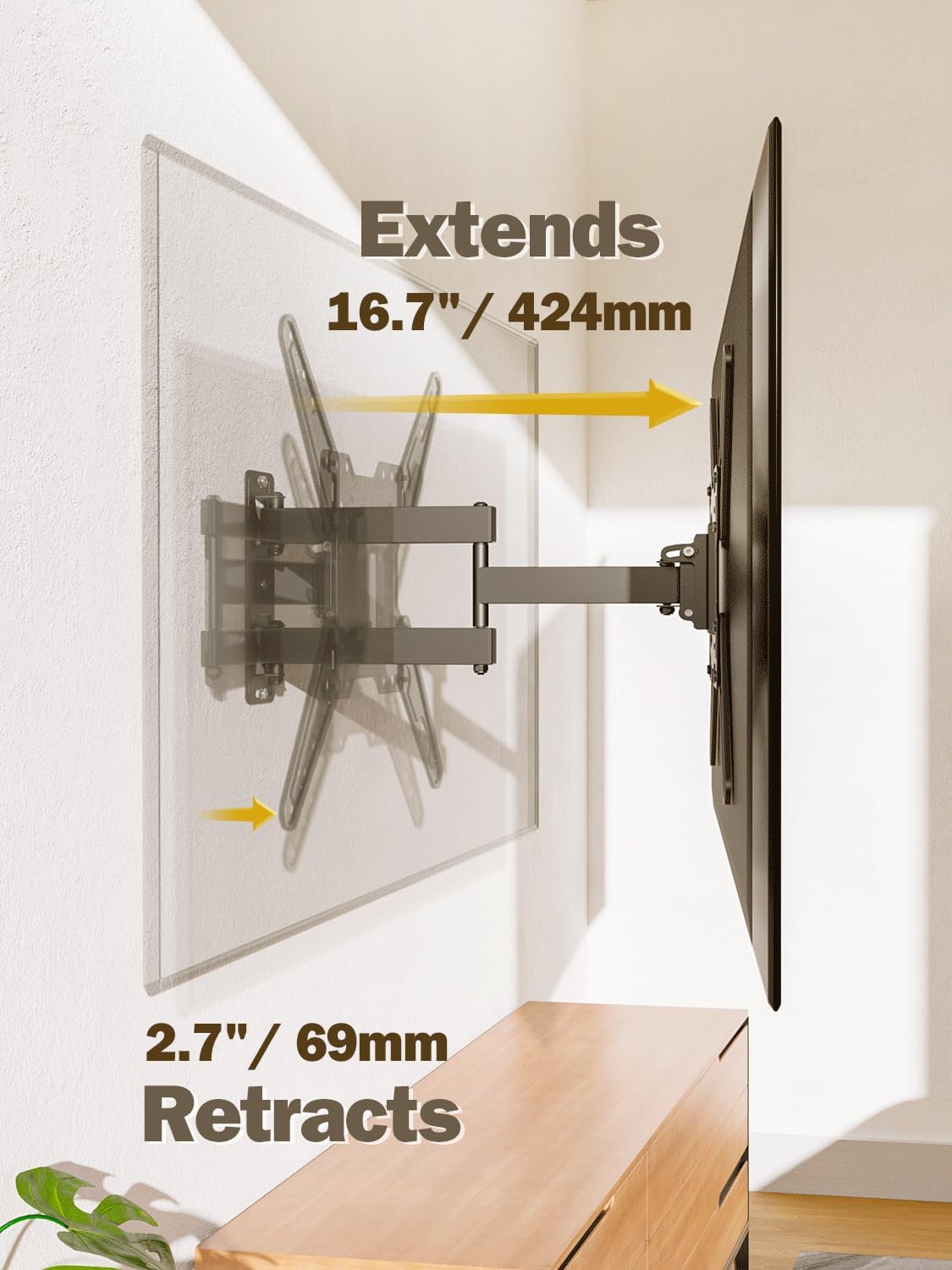 Mounting Dream UL Listed TV Wall Mount for Most 26-55 Inch TVs, Full Motion TV Mount with Perfect Center Design, Articulating Wall Mount TV Bracket Swivel and Tilt, Max VESA 400x400mm, Up to 77LBS