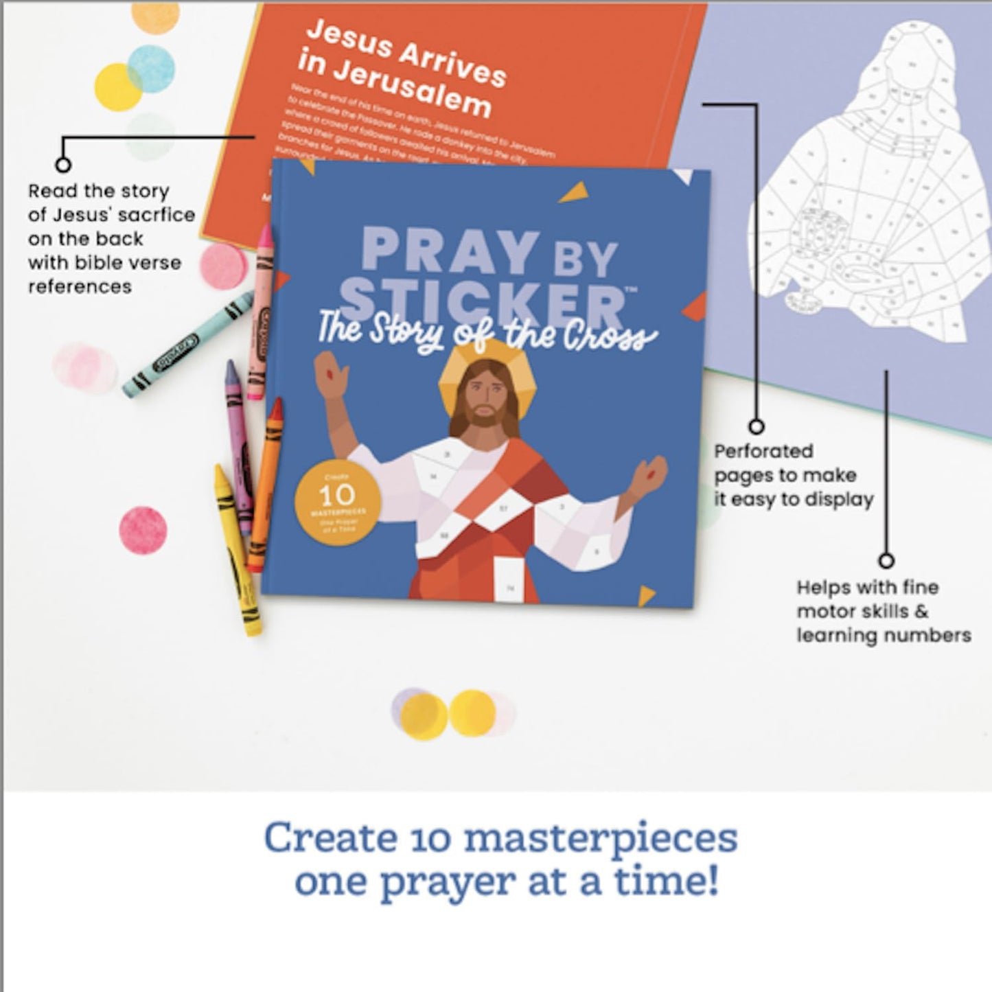PRAY BY STICKER Book - Story of The Cross Religious Activity - Interactive Faith-Based Learning with Stickers - 9" x 9" Educational & Spiritual Book - Lent & Easter Gift