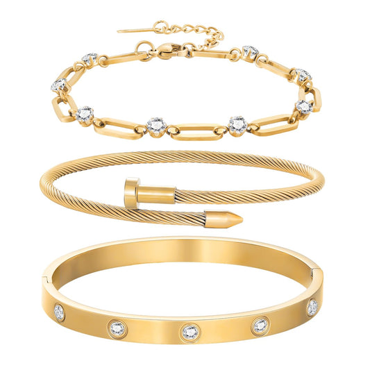 18K Gold Plated Bangle Bracelets for Women, Stackable Love Bangle Bracelet Set, Stainless Steel Non Tarnish Bracelet Set, Adjustable Bracelets Jewelry Christmas Valentine Birthday Gifts, Gold