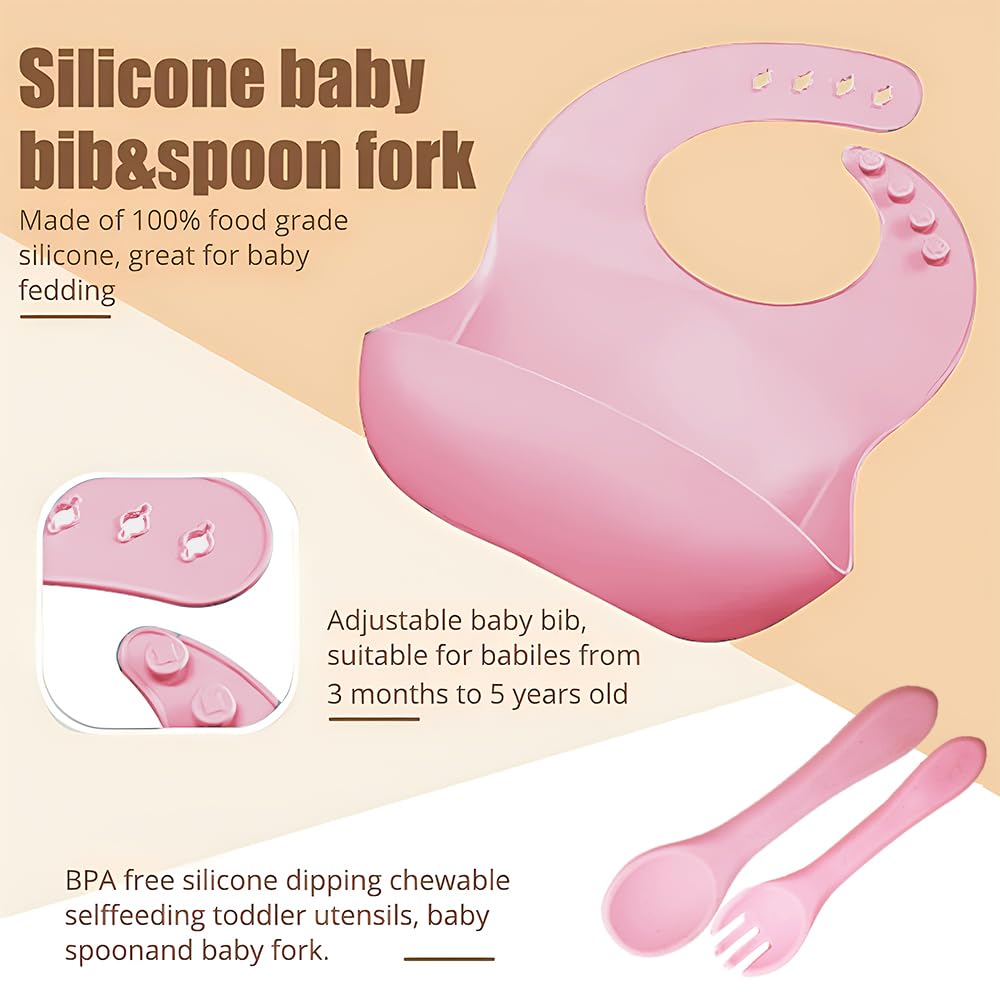 Silicone Baby Feeding Set,Miicasa Baby Led Weaning Supplies Kit With Suction Bowl & Car Plate, Bib, Spoon, Fork, Cup - Food-Grade Silicone, Dishwasher-Safe, No BPAs - For 3+ Months