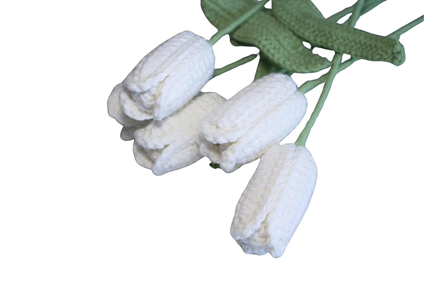 5 PCS Artificial Flowers, Crochet Flower Bouquet, Tulips, Handmade Crochet Flowers, White Tulips, Fake Flowers for Decoration, Cute Home Decor, Tulip, Tulips VooXy (Deep White)