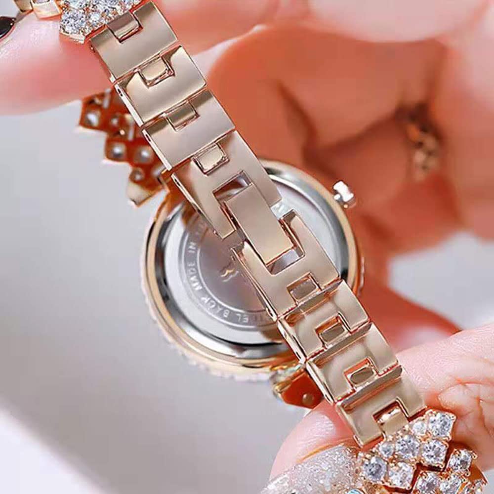 ADSBIAOYE Luxury Women Wrist Watches Diamond Bracelet Watch Fashion Casual Quartz Watch Ladies Watches (03 Rose Gold)