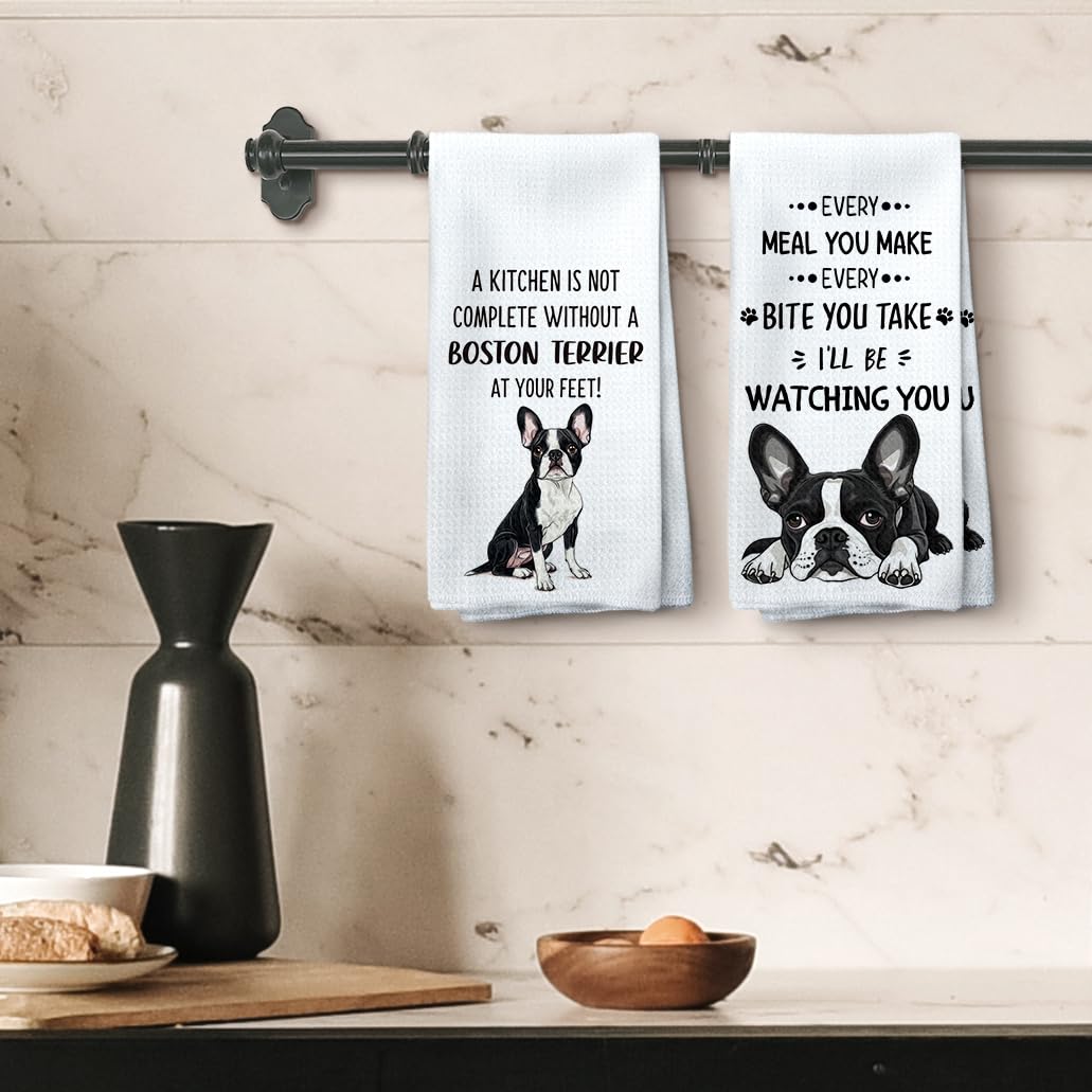 Tzhim Boston Terrier Gifts Kitchen Towels Set of 2, Boston Terrier Gifts for Women, Boston Terrier Decor Hand Towels, Boston Terrier Dog Tea Dish Towels for Kitchen, Dog Kitchen Decor, 16x24inch