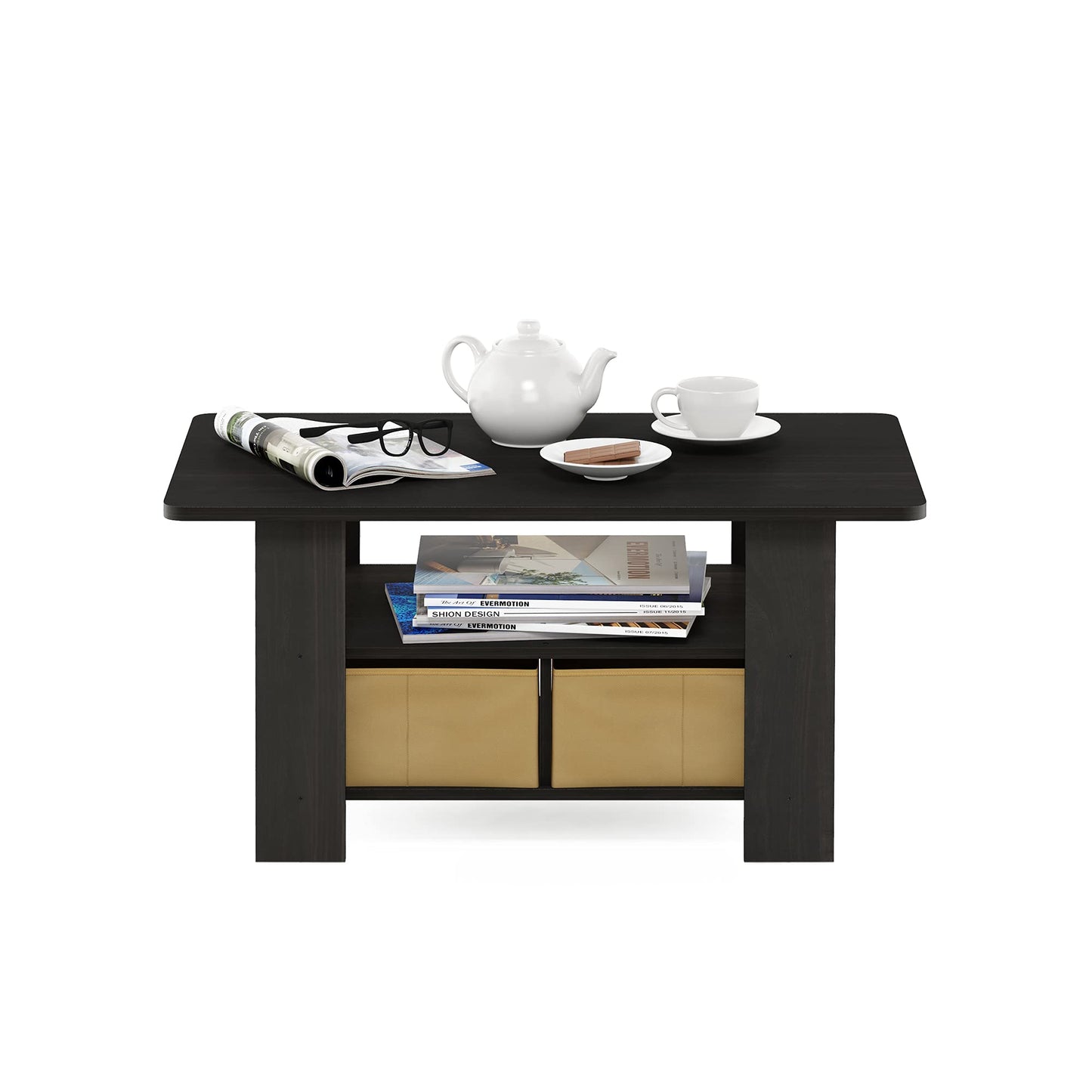 Furinno Andrey Coffee Table with Bin Drawer, Dark Espresso/Brown