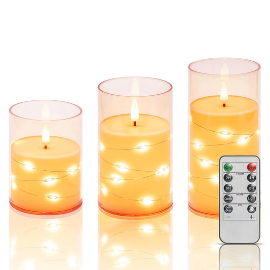 EVISINH Indoor Flameless Candles, Electric Candles，Battery Operated LED Flameless Candles with Remote Timer for Home/Dinner/Table Decor, Electric Candles Set of 3 (D 3" x H 4" 5" 6")
