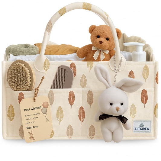 Baby Diaper Caddy Organizer with Plush Toy – Portable Felt Storage Caddy for Nursery, Car, and Changing Table – Baby Organizer Basket, Diaper Organizer, Baby hamper, Baby Shower or Newborn Gift