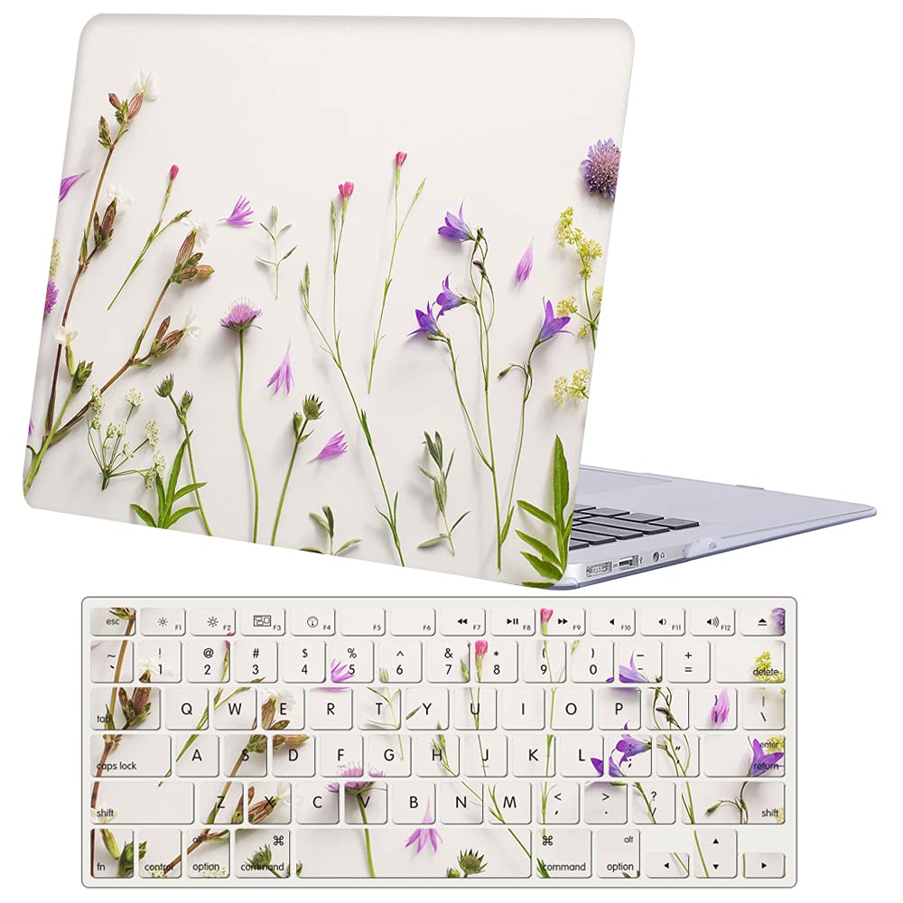 Case Compatible with MacBook Pro 13 Inch 2015 2014 2013 2012 Model A1502 & A1425, Plastic Hard Shell Protective Case with Keyboard Cover for Mac Pro Retina 13 Old Version - Purple Flower