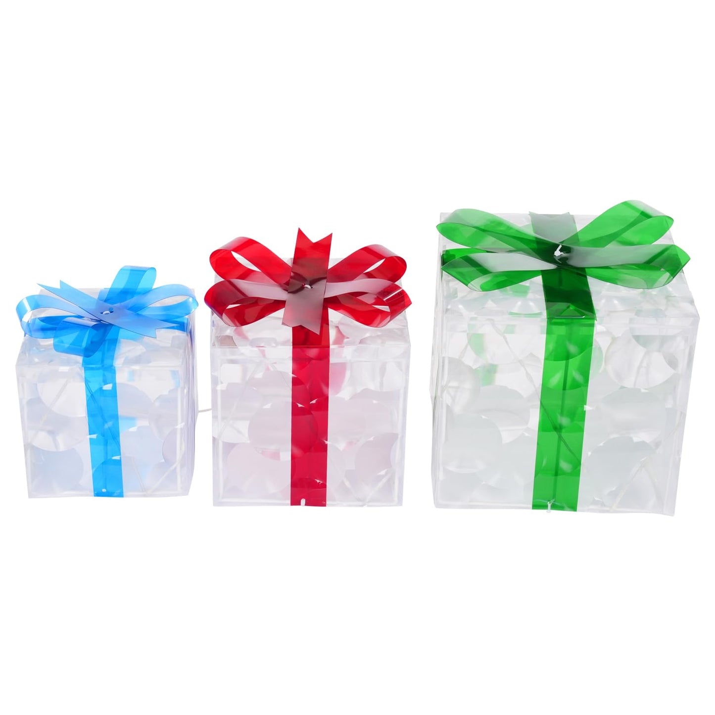 Set of 3 Christmas Lighted Gift Boxes Pre-Lit 60 LED Lights with Switch Outdoor Present Decorations Gift Box Ornament for Christmas Decorations