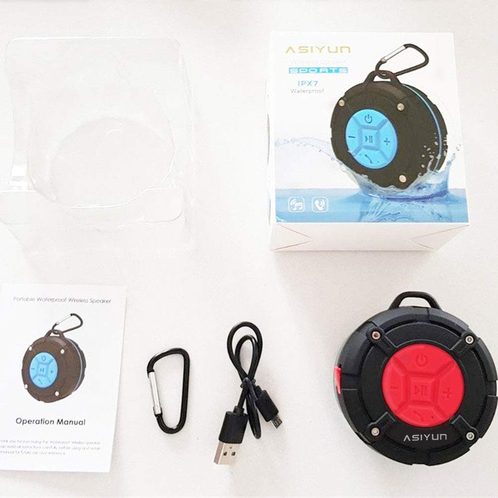 ASIYUN Shower Speaker, IPX7 Waterproof Bluetooth Speaker with HD Bass, Suction Cup & Durable Hook, Built-in Mic for Hands-Free Calls, Pool, Beach, Outdoor(Red)