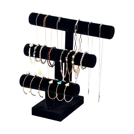 ByKen Jewelry T Bar Bracelet Display Stand,Bracelet Organizer Holder,Jewelry Display Stand, Necklace Bangle Scrunchie Watch Organizer (Black, 3 tier)