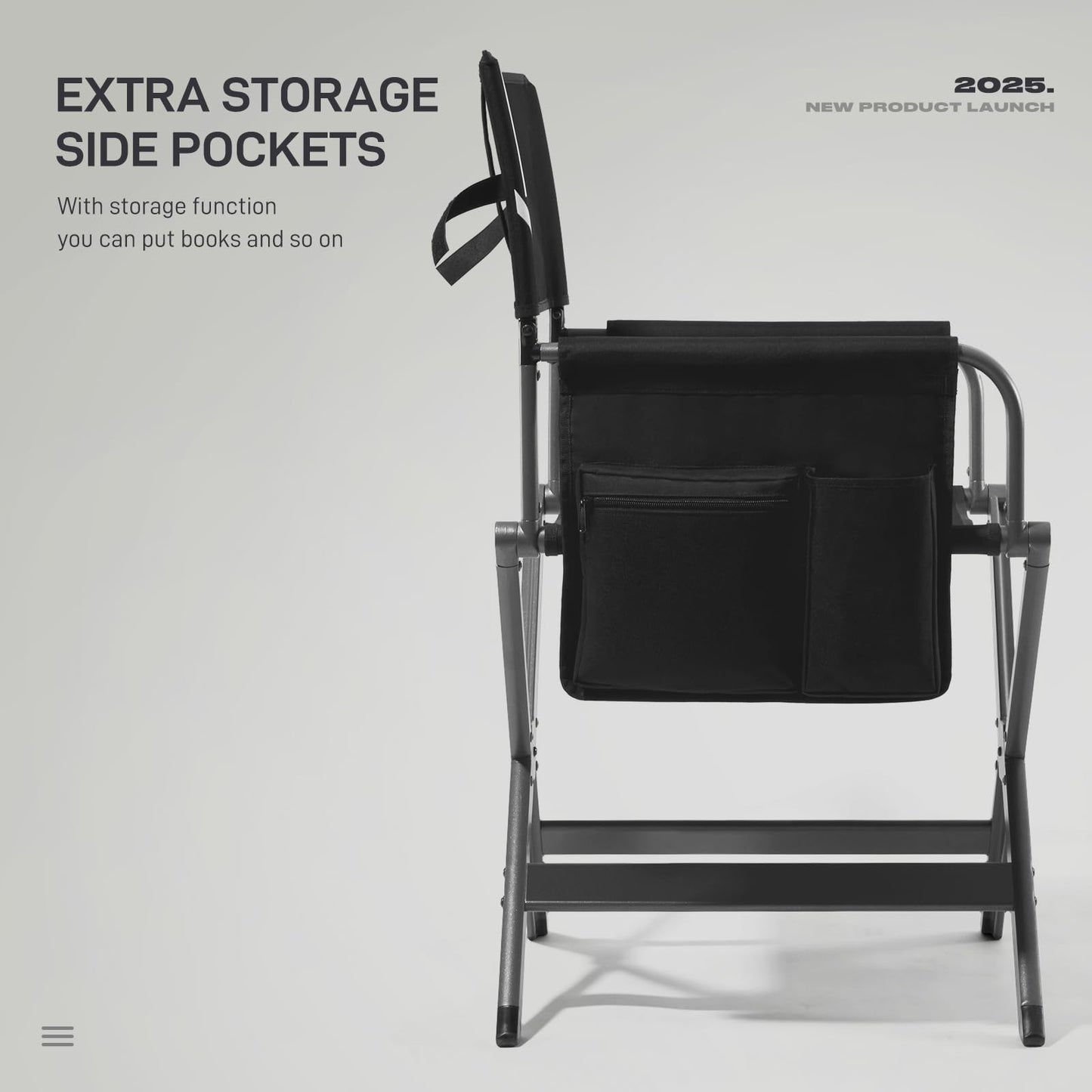 EVER ADVANCED Aluminum Lightweight Directors Chair Foldable, Folding Studio Movie Chairs Camping Event Vendor Chair, 19" Seat Height Black Fabric/Grey Frame, Support 350lbs