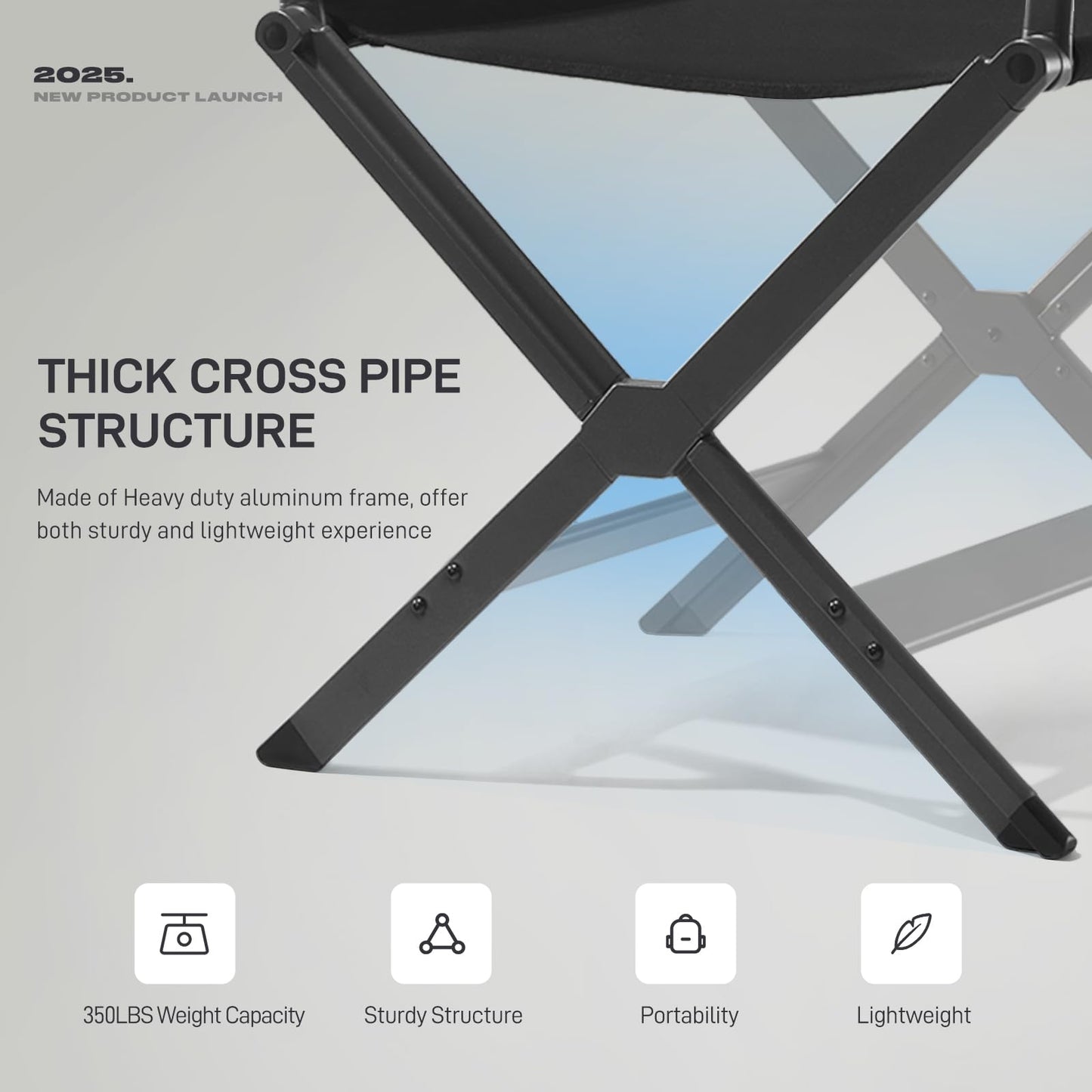 EVER ADVANCED Aluminum Lightweight Directors Chair Foldable, Folding Studio Movie Chairs Camping Event Vendor Chair, 19" Seat Height Black Fabric/Grey Frame, Support 350lbs