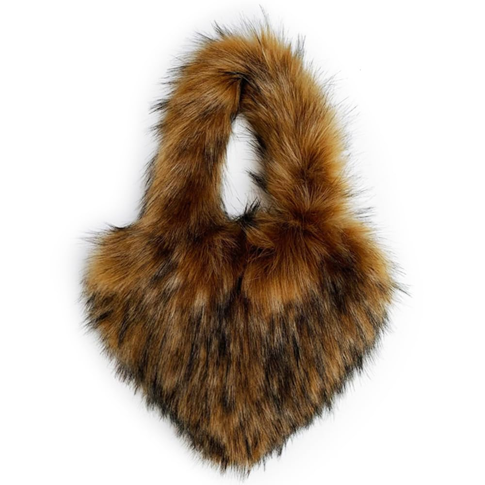 Rejolly Heart Shaped Furry Purse for Women Fluffy Faux Fur Trendy Y2K Girls Handbag Soft Shoulder Bag Brown