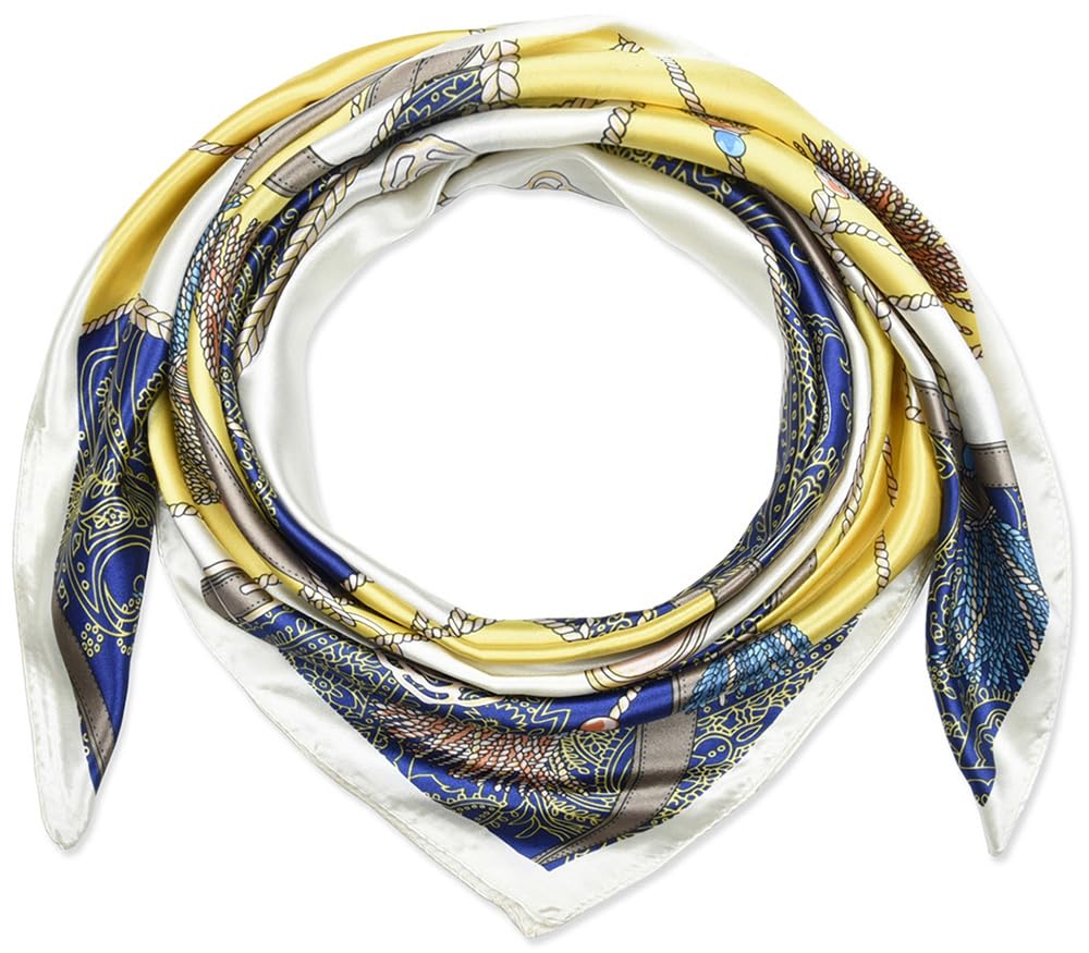 corciova 35 x 35 Women Silk Like Square Hair Scarf Sleeping Wrap Headscarf Gold Duke Blue Belt Spike Curly Headband Fashion